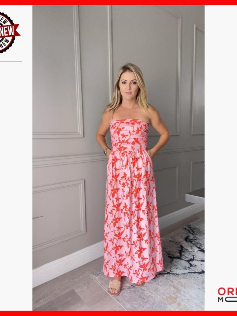 Strapless Maxi Dress with Pockets, Ruched Casual Long Dress - Picture 7 of 7